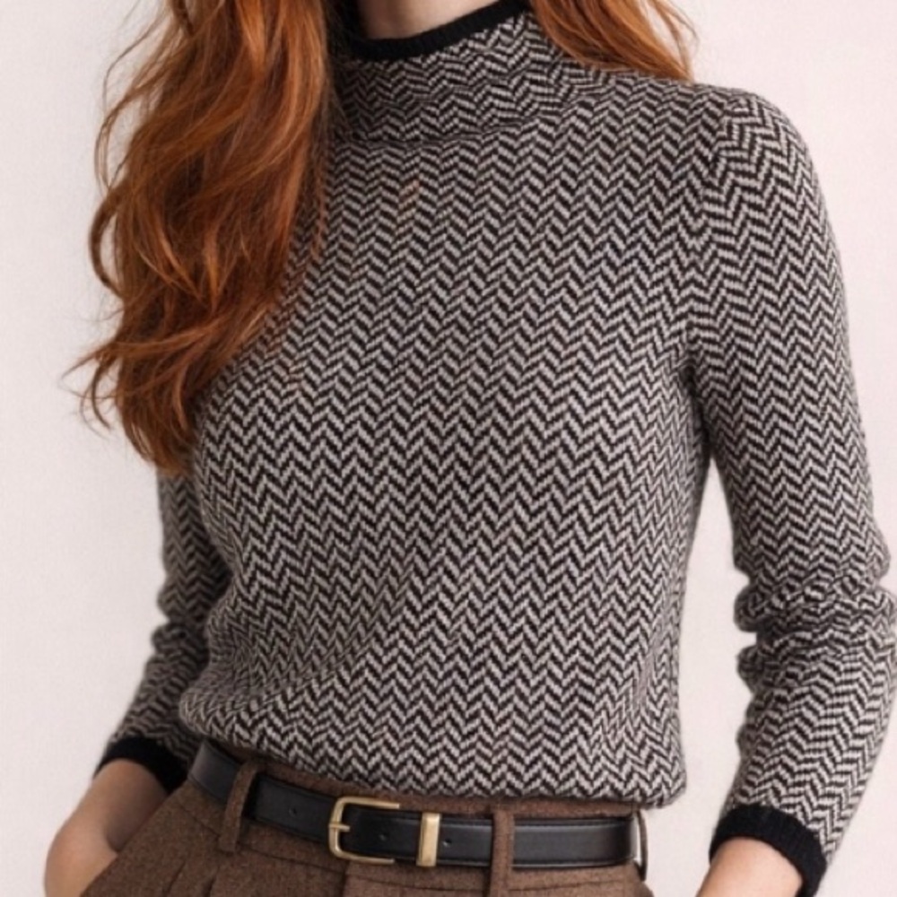 Lauren Ralph Lauren Herringbone Sweater Wool Blend Mock Neck Women’s M